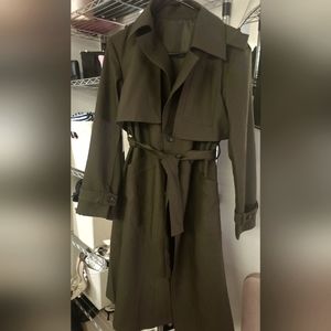 Ladies long Olive Green button down trench coat only worn once.
